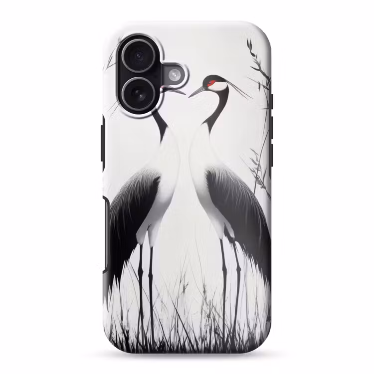 Kraanvogels - Gras - Hartvorm - Zwart Toughcase MagSafe Apple iPhone 17 klein -3d