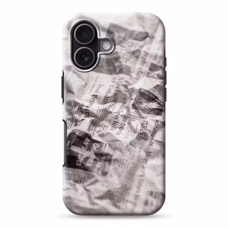 Krant - Gekreukeld - Textuur - Vintage - Zwart-wit Toughcase MagSafe Apple iPhone 17 klein -3d