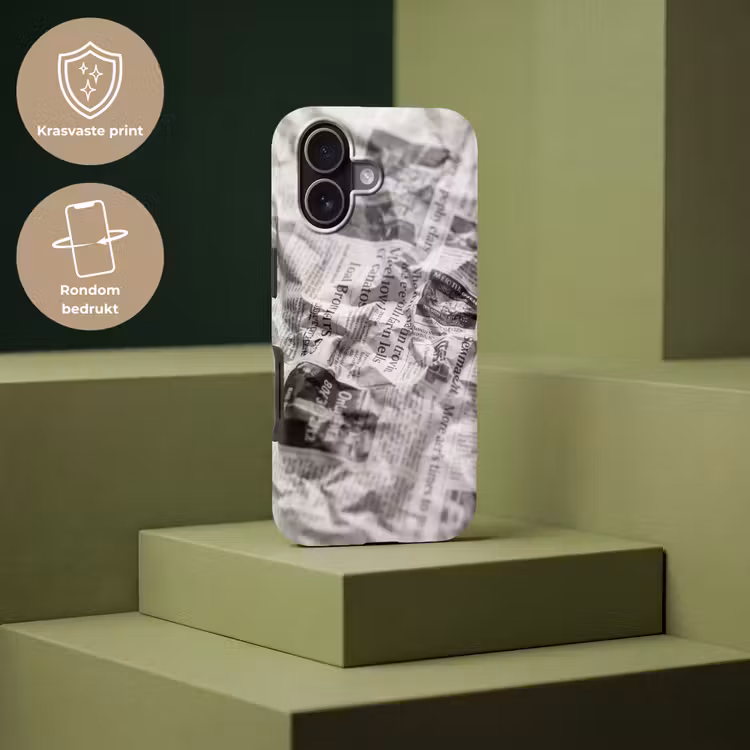 Krant - Gekreukeld - Textuur - Vintage - Zwart-wit Toughcase MagSafe Apple iPhone 17 klein -USP_PrintM_NL