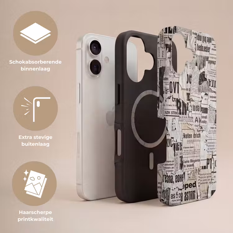 Krant - Gescheurd - Textuur - Abstract - Zwart-wit Toughcase MagSafe Apple iPhone 17 klein -USP_Lagen_NL