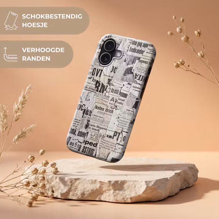 Krant - Gescheurd - Textuur - Abstract - Zwart-wit Toughcase MagSafe Apple iPhone 17 klein -USP_RandenV_NL