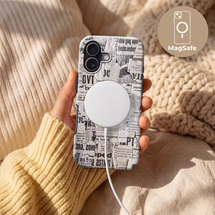 Krant - Gescheurd - Textuur - Abstract - Zwart-wit Toughcase MagSafe Apple iPhone 17 klein -USP_MagsafeV
