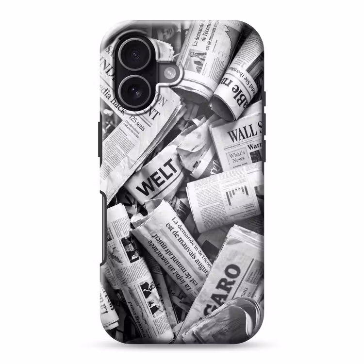 Krant - Stapel - Nieuws - Zwart-wit Toughcase MagSafe Apple iPhone 17 klein -3d