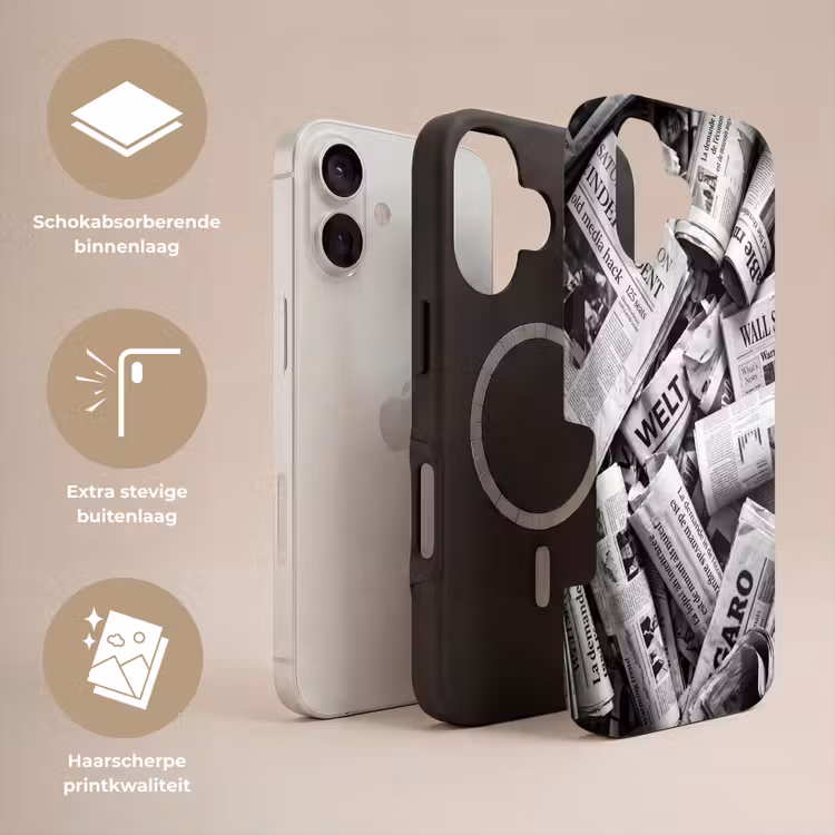 Krant - Stapel - Nieuws - Zwart-wit Toughcase MagSafe Apple iPhone 17 klein -USP_Lagen_NL