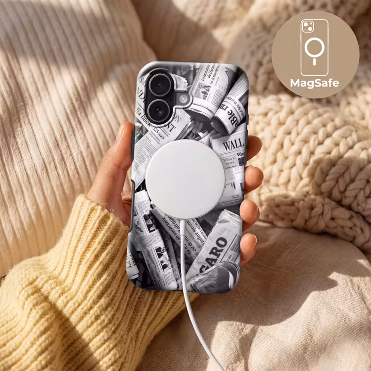Krant - Stapel - Nieuws - Zwart-wit Toughcase MagSafe Apple iPhone 17 klein -USP_MagsafeV