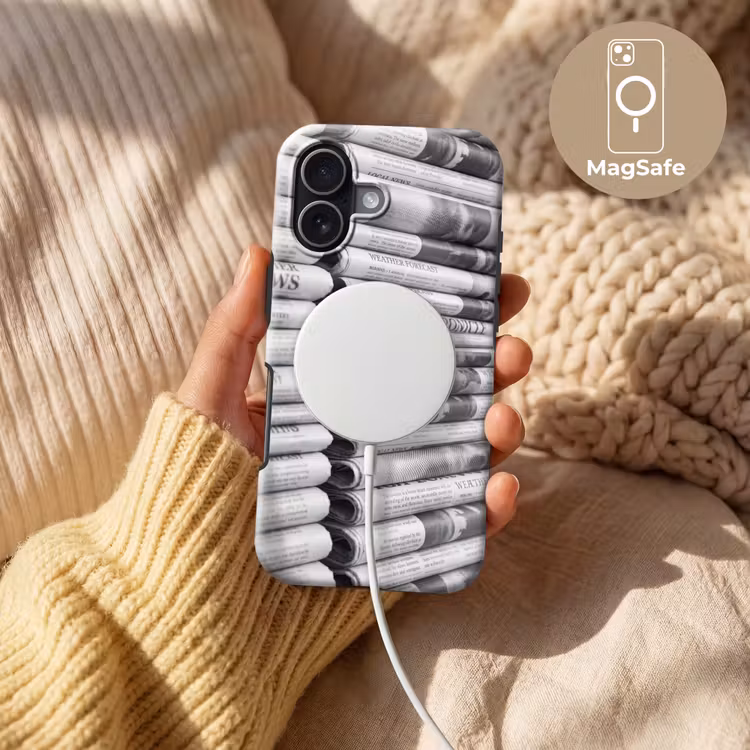 Krant - Stapel - Nieuws - Zwart-wit - Media Toughcase MagSafe Apple iPhone 17 klein -USP_MagsafeV