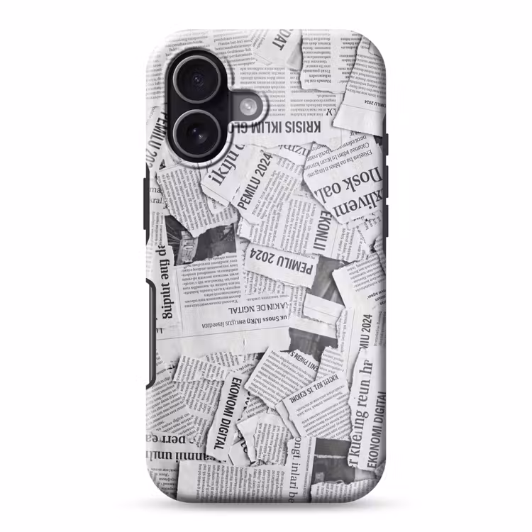 Krant - Versnipperd - Textuur - Zwart-wit - Abstract Toughcase MagSafe Apple iPhone 17 klein -3d