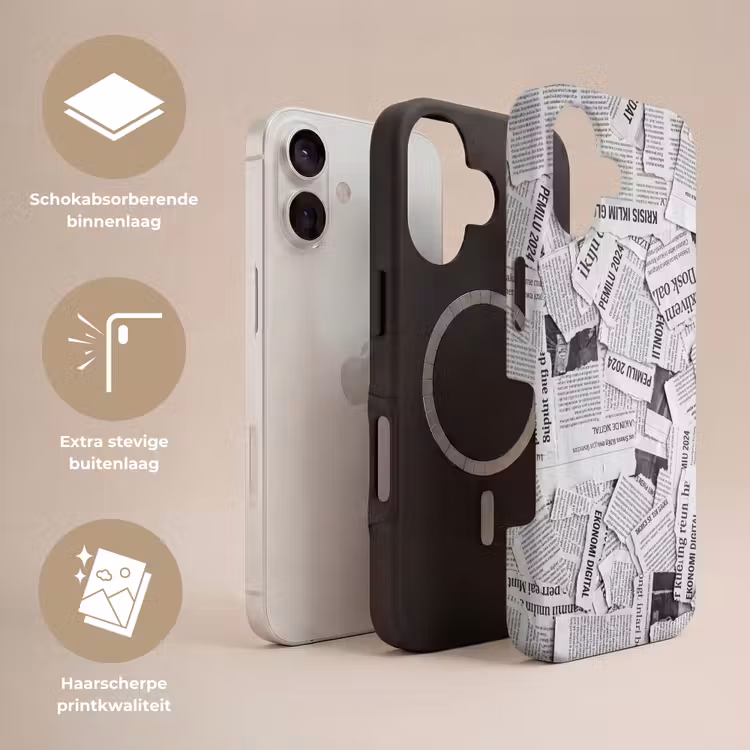 Krant - Versnipperd - Textuur - Zwart-wit - Abstract Toughcase MagSafe Apple iPhone 17 klein -USP_Lagen_NL