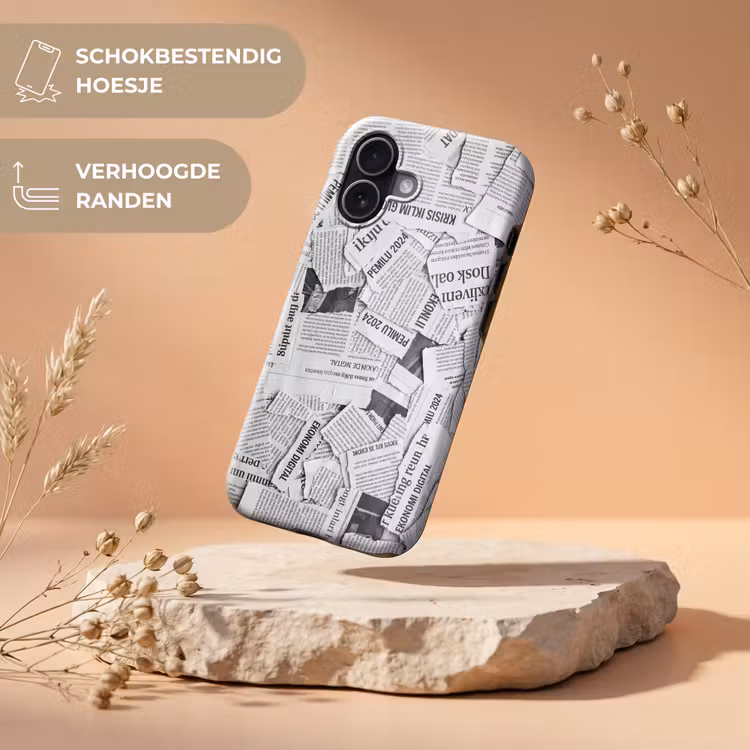 Krant - Versnipperd - Textuur - Zwart-wit - Abstract Toughcase MagSafe Apple iPhone 17 klein -USP_RandenV_NL