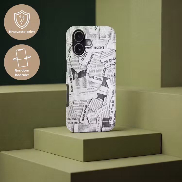 Krant - Versnipperd - Textuur - Zwart-wit - Abstract Toughcase MagSafe Apple iPhone 17 klein -USP_PrintM_NL