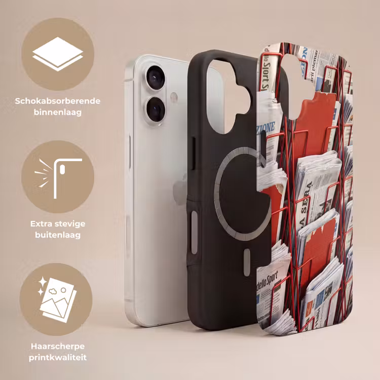 Kranten - Rek - Stedelijk - Dagelijks leven - Rood Toughcase MagSafe Apple iPhone 17 klein -USP_Lagen_NL