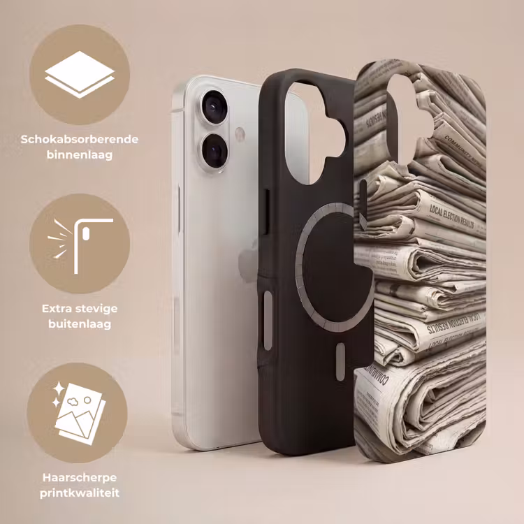 Kranten - Stapel - Nieuws - Vintage - Beige Toughcase MagSafe Apple iPhone 17 klein -USP_Lagen_NL