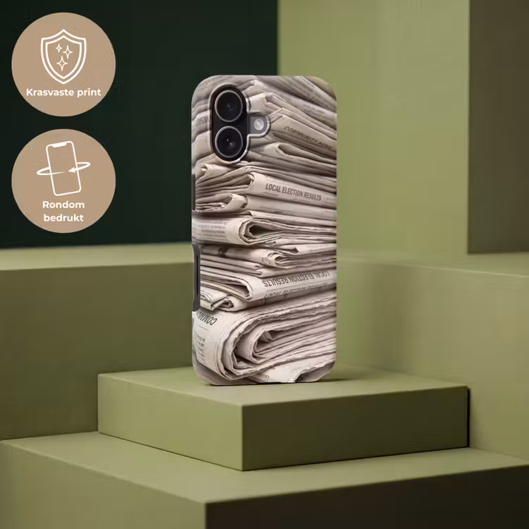 Kranten - Stapel - Nieuws - Vintage - Beige Toughcase MagSafe Apple iPhone 17 klein -USP_PrintM_NL