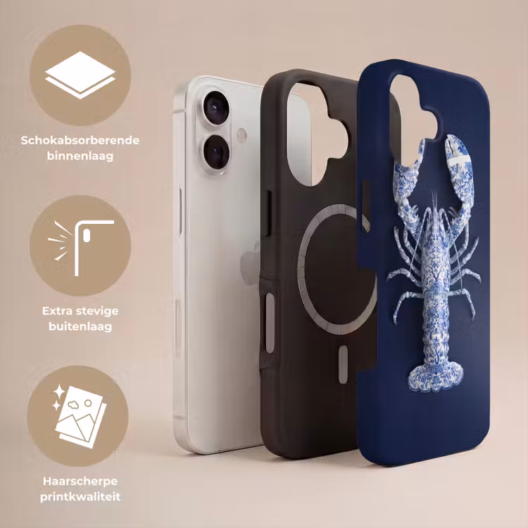 Kreeft - Porselein - Delfts - Blauw Toughcase MagSafe Apple iPhone 17 klein -USP_Lagen_NL