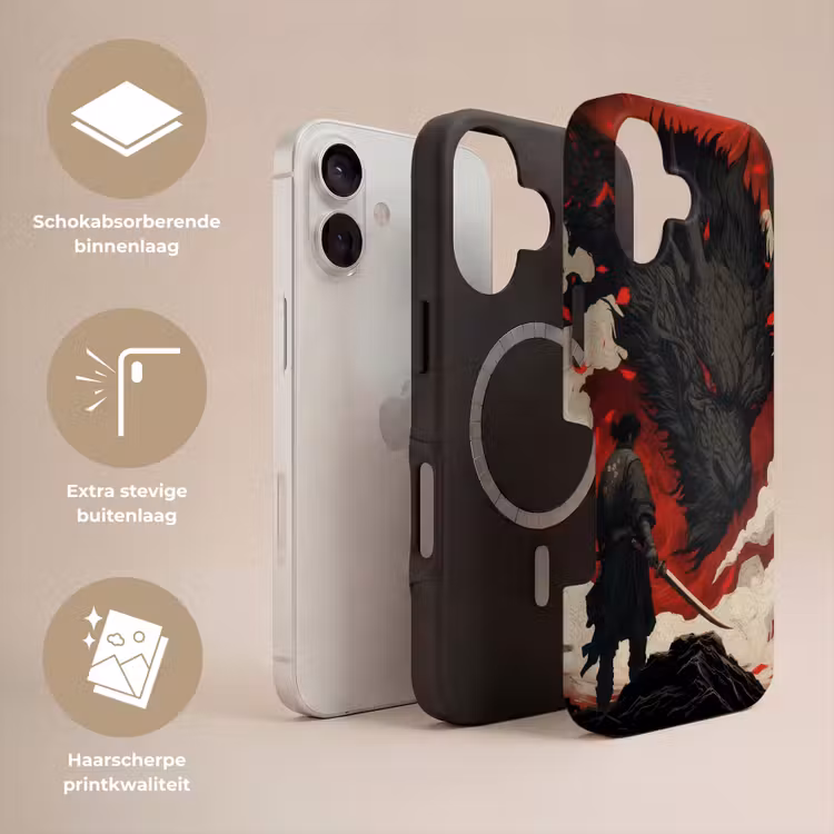 Krijger - Draak - Zwart - Rood - Rook Toughcase MagSafe Apple iPhone 17 klein -USP_Lagen_NL