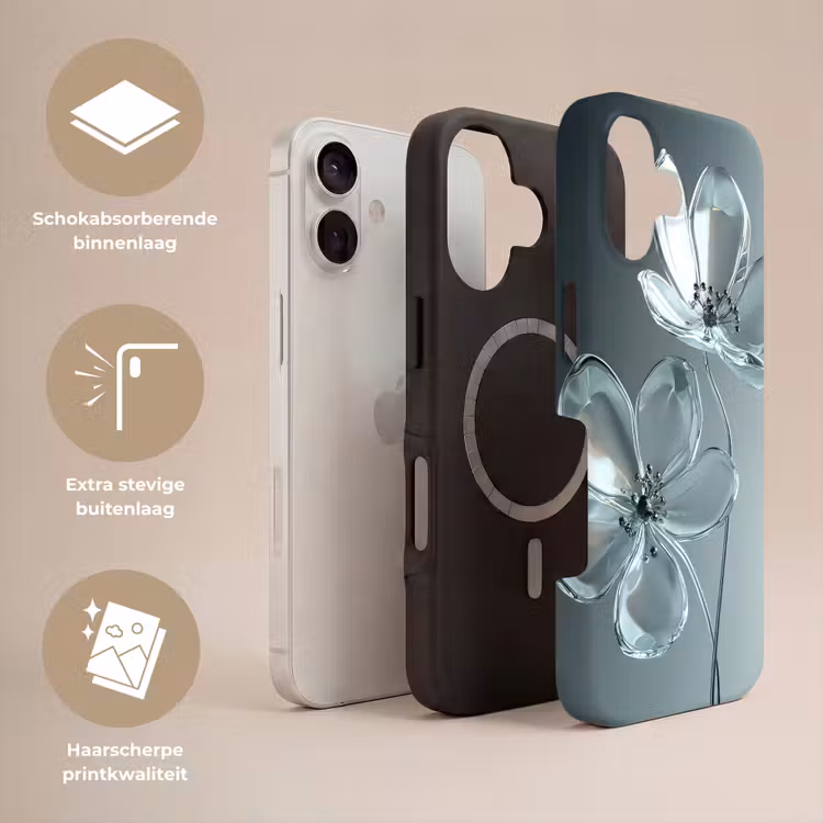 Kristal - Bloemen - Grijs Toughcase MagSafe Apple iPhone 17 klein -USP_Lagen_NL