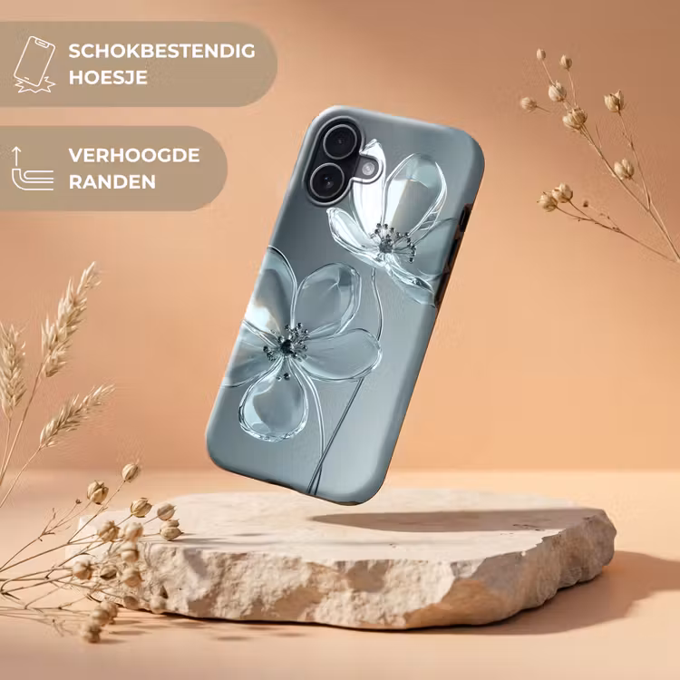 Kristal - Bloemen - Grijs Toughcase MagSafe Apple iPhone 17 klein -USP_RandenV_NL