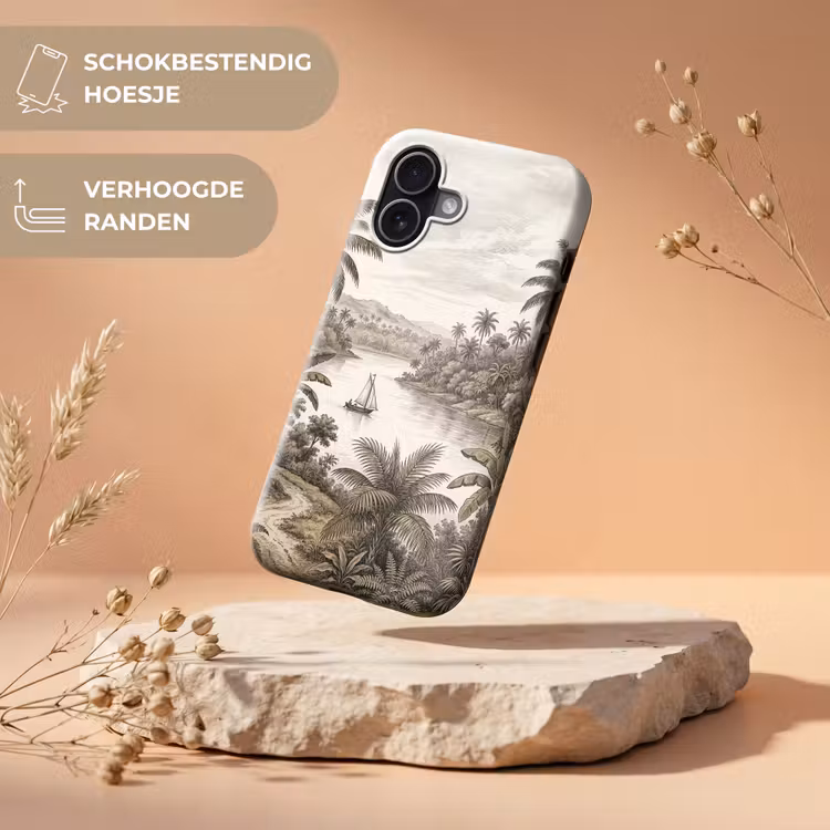 Landschap - Rivier - Boot - Tropisch - Vintage Toughcase MagSafe Apple iPhone 17 klein -USP_RandenV_NL
