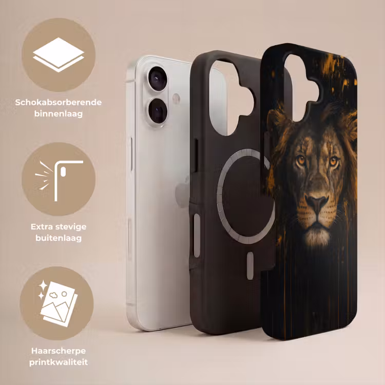 Leeuw - Goud - Druppels Toughcase MagSafe Apple iPhone 17 klein -USP_Lagen_NL