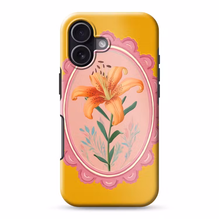 Lelie - Oranje - Lijst - Ovaal Toughcase MagSafe Apple iPhone 17 klein -3d