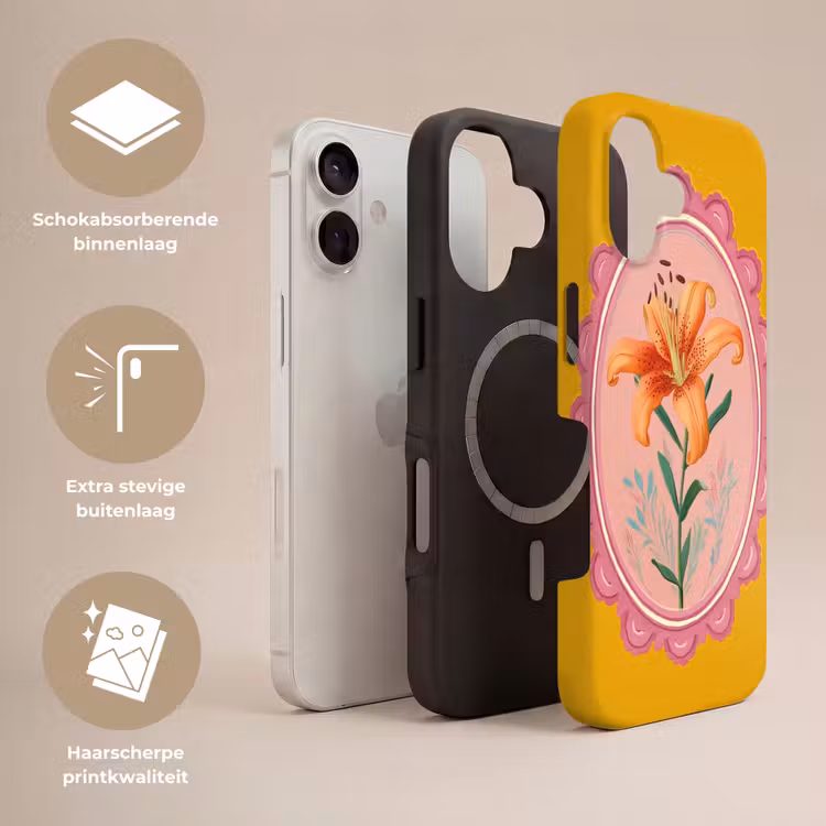 Lelie - Oranje - Lijst - Ovaal Toughcase MagSafe Apple iPhone 17 klein -USP_Lagen_NL