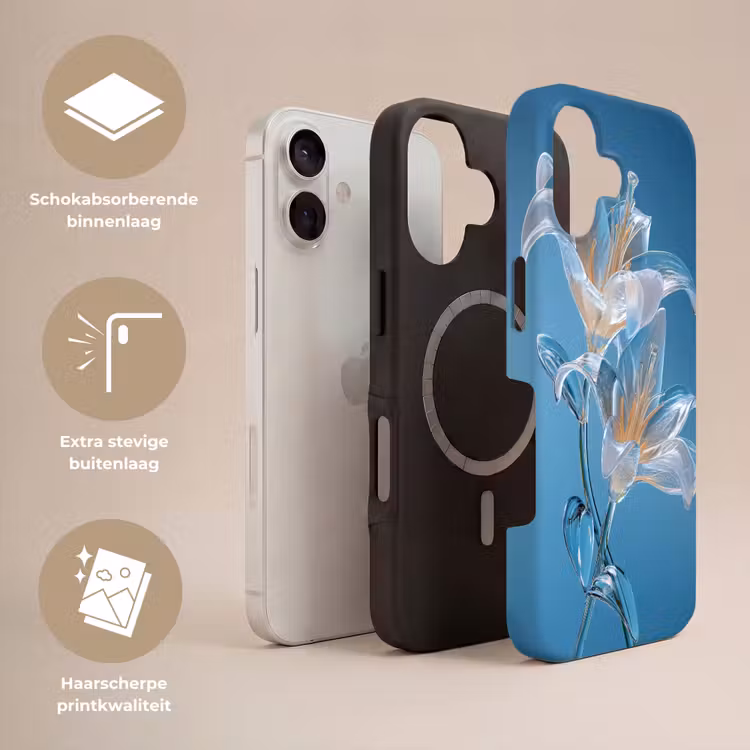 Lelies - Blauw - Glazen Toughcase MagSafe Apple iPhone 17 klein -USP_Lagen_NL