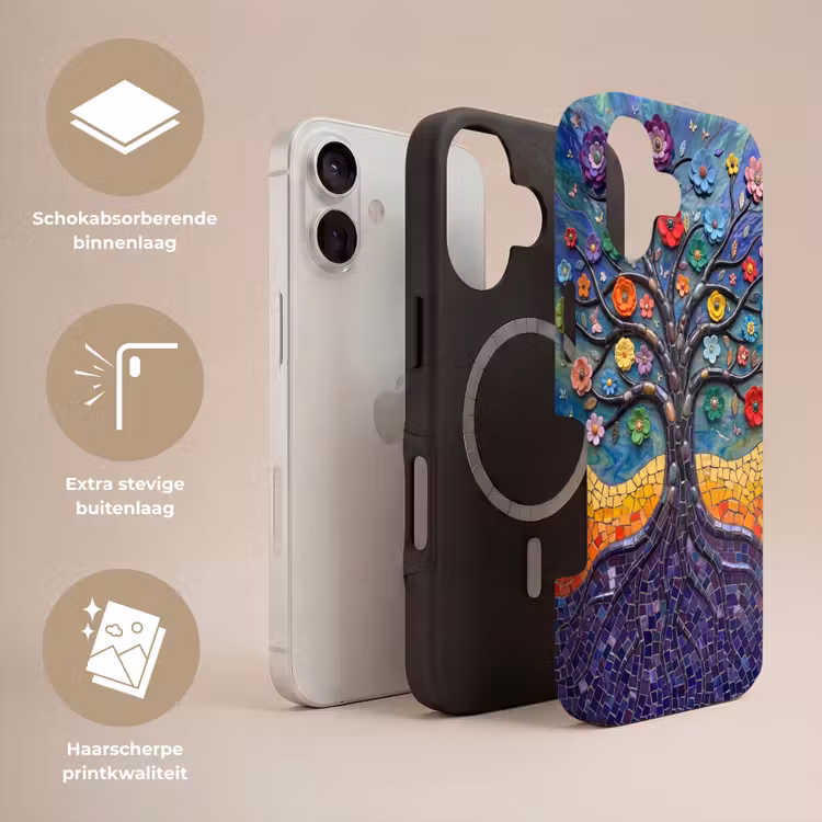 Levensboom - Mozaïek - Bloemen - Kleurrijk - Vrolijk Toughcase MagSafe Apple iPhone 17 klein -USP_Lagen_NL