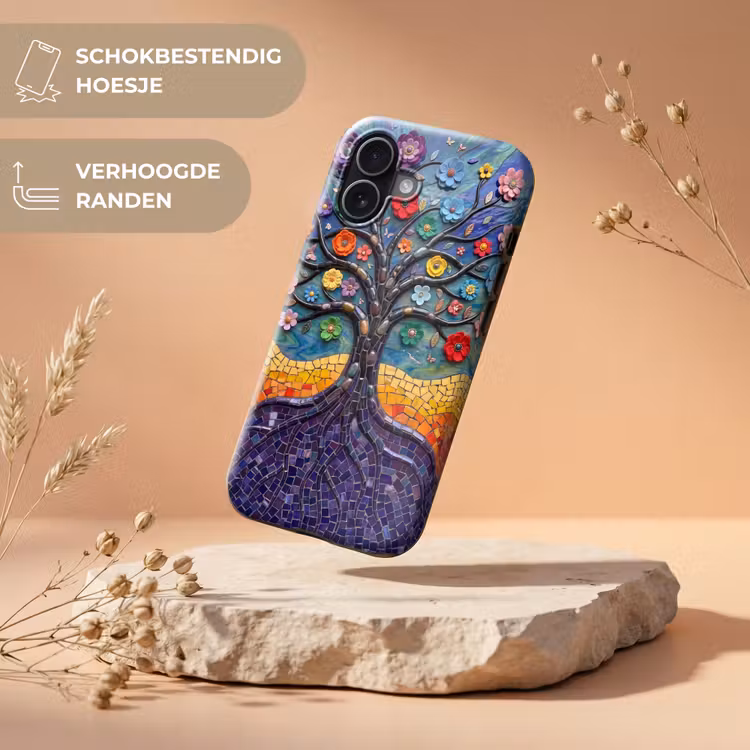 Levensboom - Mozaïek - Bloemen - Kleurrijk - Vrolijk Toughcase MagSafe Apple iPhone 17 klein -USP_RandenV_NL
