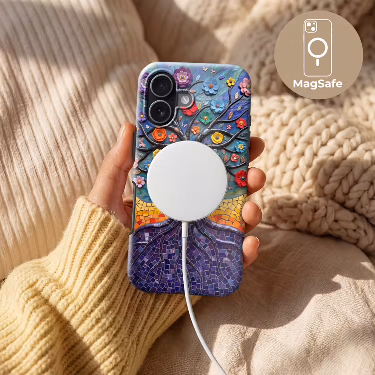 Levensboom - Mozaïek - Bloemen - Kleurrijk - Vrolijk Toughcase MagSafe Apple iPhone 17 klein -USP_MagsafeV