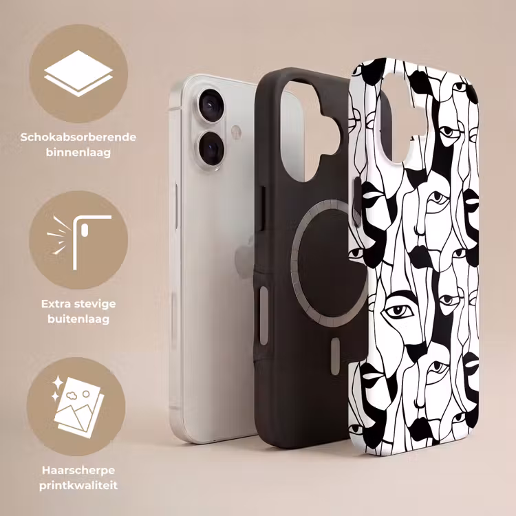 Lijnen - Gezichten - Zwart - Wit Toughcase MagSafe Apple iPhone 17 klein 1017 -USP_Lagen_NL
