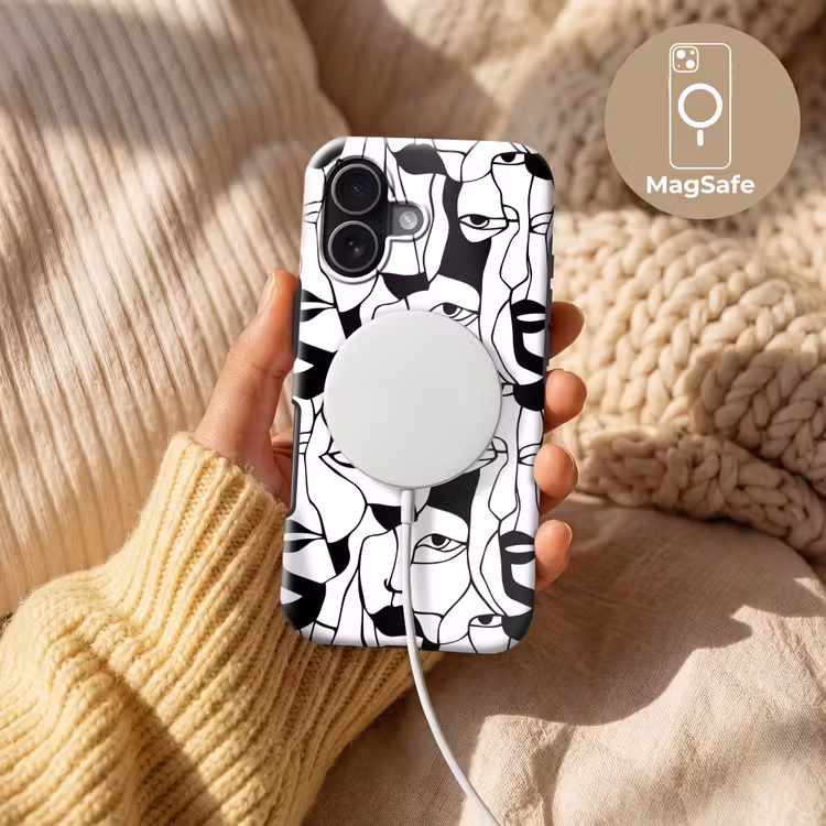 Lijnen - Gezichten - Zwart - Wit Toughcase MagSafe Apple iPhone 17 klein 1017 -USP_MagsafeV