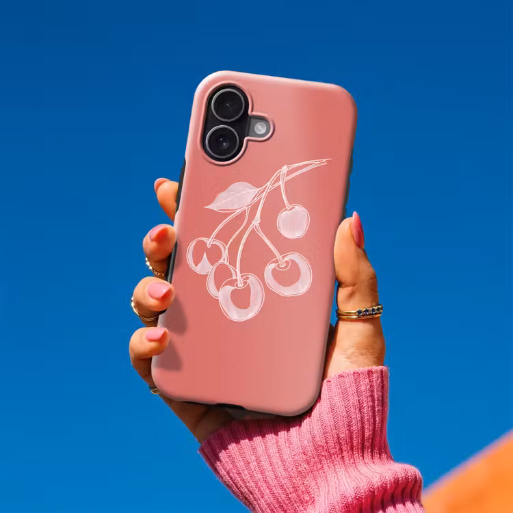 Lijnillustratie - Kersen - Tak - Wit Toughcase MagSafe Apple iPhone 17 klein -Sfeer1V
