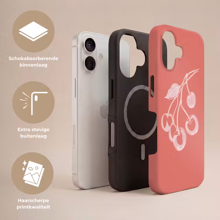 Lijnillustratie - Kersen - Tak - Wit Toughcase MagSafe Apple iPhone 17 klein -USP_Lagen_NL