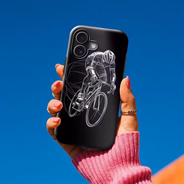 Lijntekening - Wit - Wielrennen - Snelheid Toughcase MagSafe Apple iPhone 17 klein -Sfeer1V