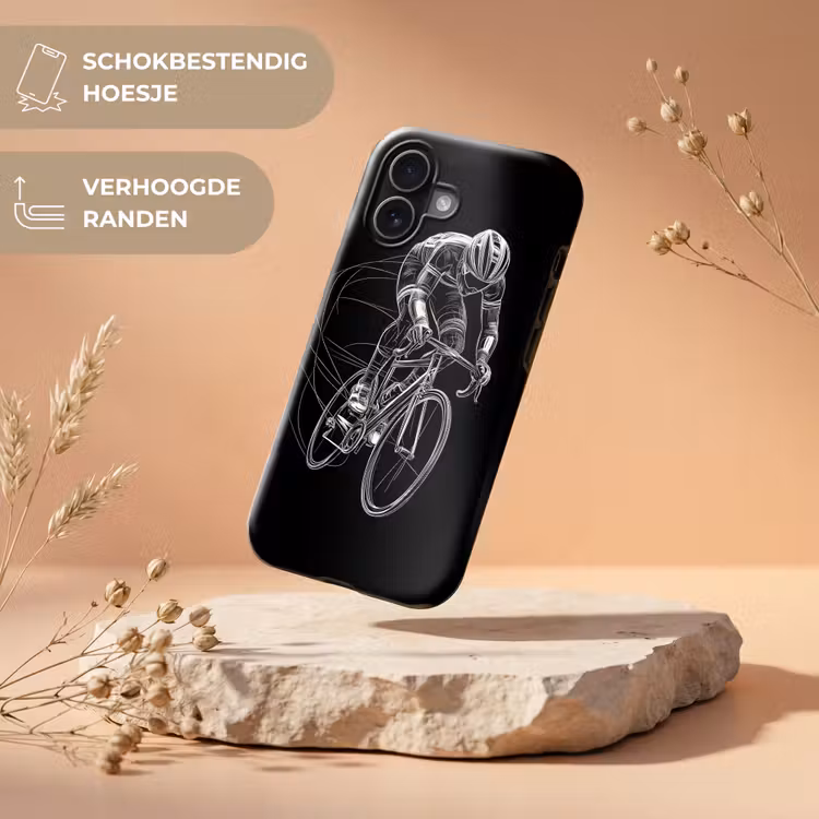 Lijntekening - Wit - Wielrennen - Snelheid Toughcase MagSafe Apple iPhone 17 klein -USP_RandenV_NL