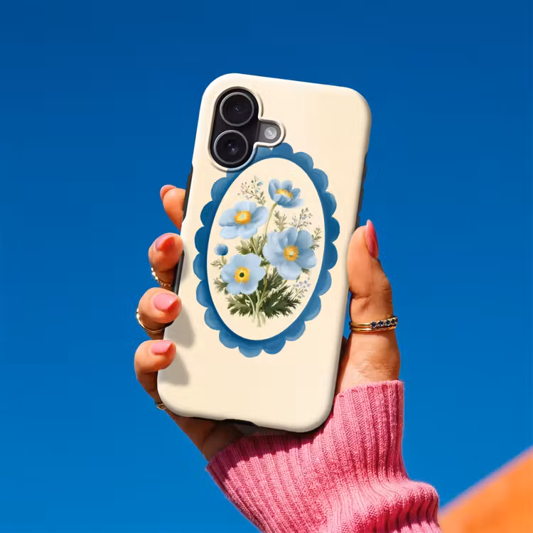 Lijst - Bloemen - Lichtblauw - Illustratie Toughcase MagSafe Apple iPhone 17 klein -Sfeer1V