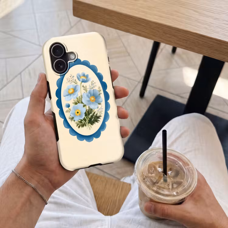 Lijst - Bloemen - Lichtblauw - Illustratie Toughcase MagSafe Apple iPhone 17 klein -Sfeer1M