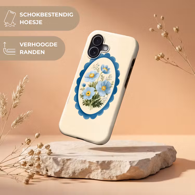 Lijst - Bloemen - Lichtblauw - Illustratie Toughcase MagSafe Apple iPhone 17 klein -USP_RandenV_NL