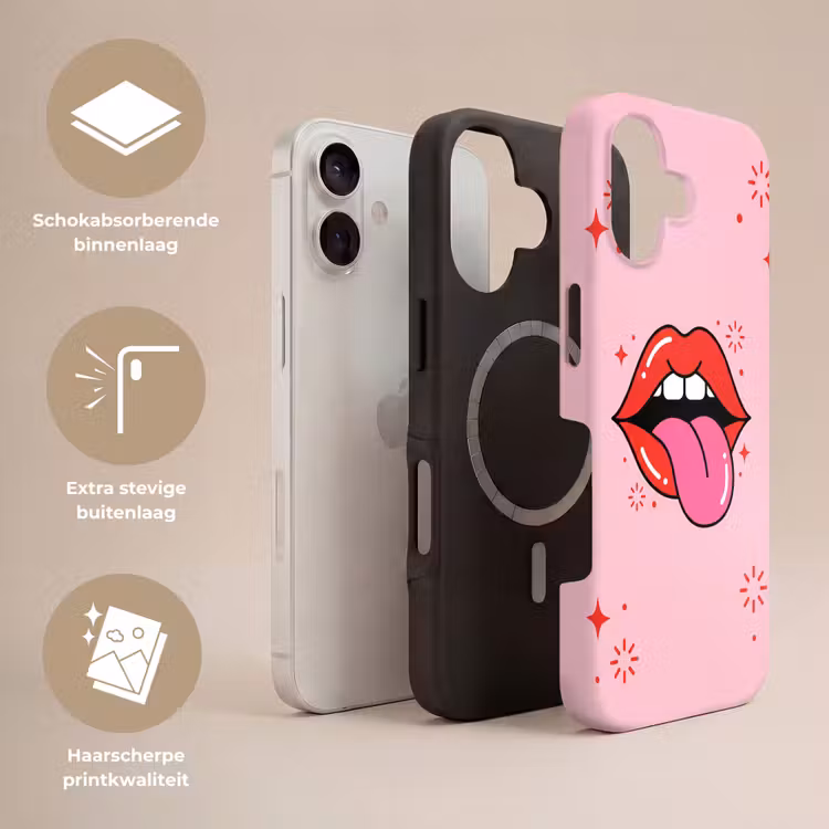 Lippen - Tong - Pop-art - Kleurrijk - Roze Toughcase MagSafe Apple iPhone 17 klein -USP_Lagen_NL