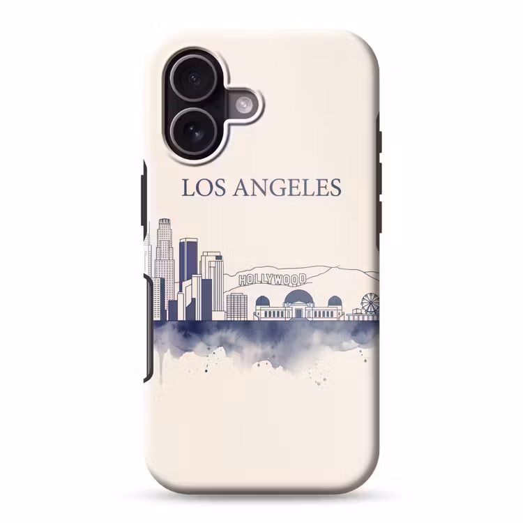 Los Angeles - Skyline - Architectuur - Aquarel - Blauw Toughcase MagSafe Apple iPhone 17 klein -3d