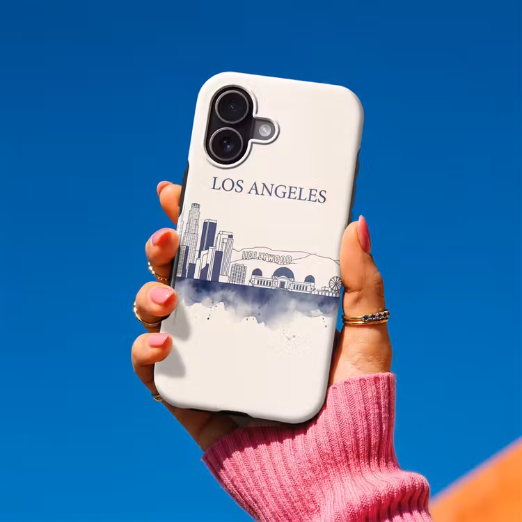 Los Angeles - Skyline - Architectuur - Aquarel - Blauw Toughcase MagSafe Apple iPhone 17 klein -Sfeer1V