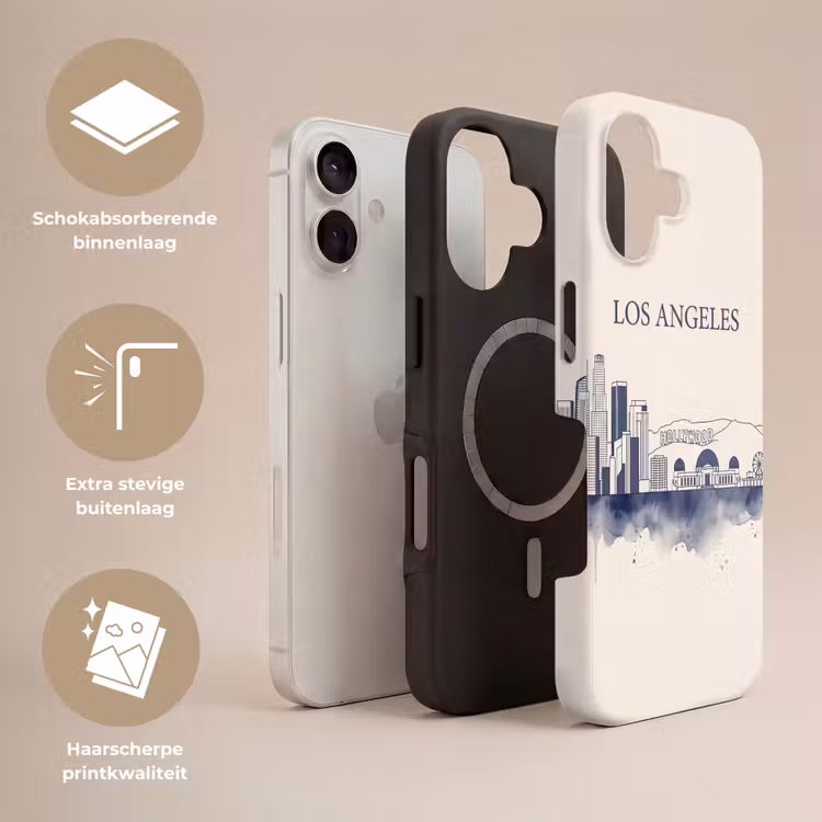 Los Angeles - Skyline - Architectuur - Aquarel - Blauw Toughcase MagSafe Apple iPhone 17 klein -USP_Lagen_NL
