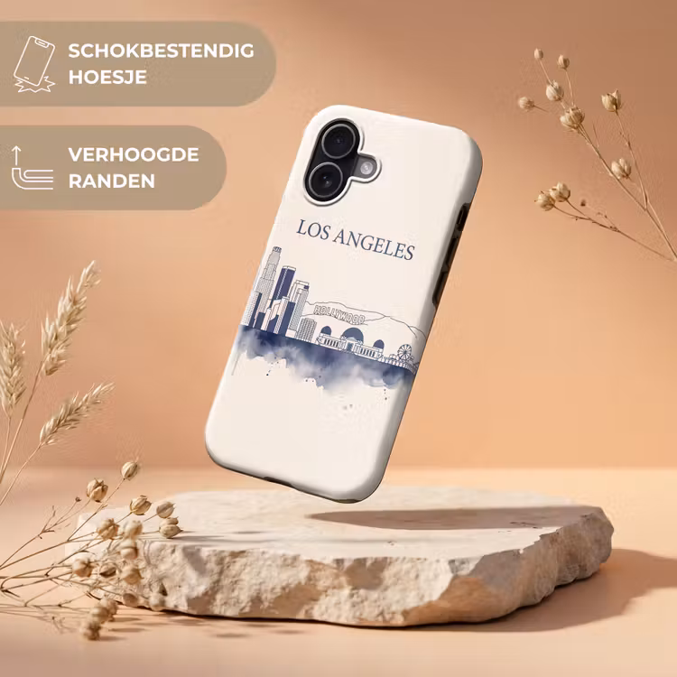 Los Angeles - Skyline - Architectuur - Aquarel - Blauw Toughcase MagSafe Apple iPhone 17 klein -USP_RandenV_NL