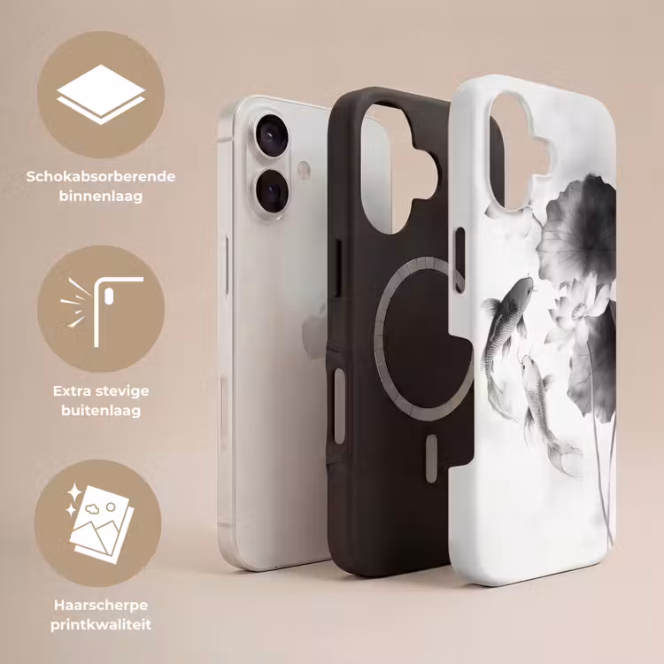 Lotusbloemen - Vissen - Bladeren - Zwart Toughcase MagSafe Apple iPhone 17 klein -USP_Lagen_NL