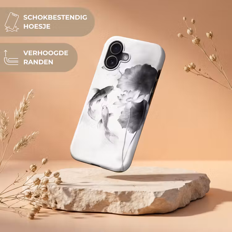 Lotusbloemen - Vissen - Bladeren - Zwart Toughcase MagSafe Apple iPhone 17 klein -USP_RandenV_NL