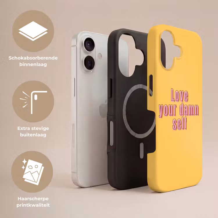 Love yourself - Roze - Geel Toughcase MagSafe Apple iPhone 17 klein -USP_Lagen_NL