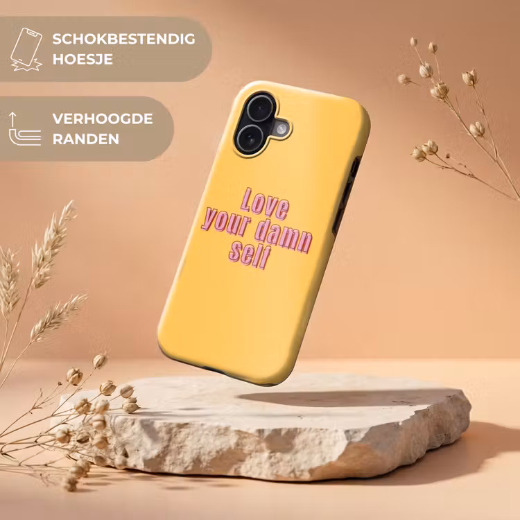 Love yourself - Roze - Geel Toughcase MagSafe Apple iPhone 17 klein -USP_RandenV_NL