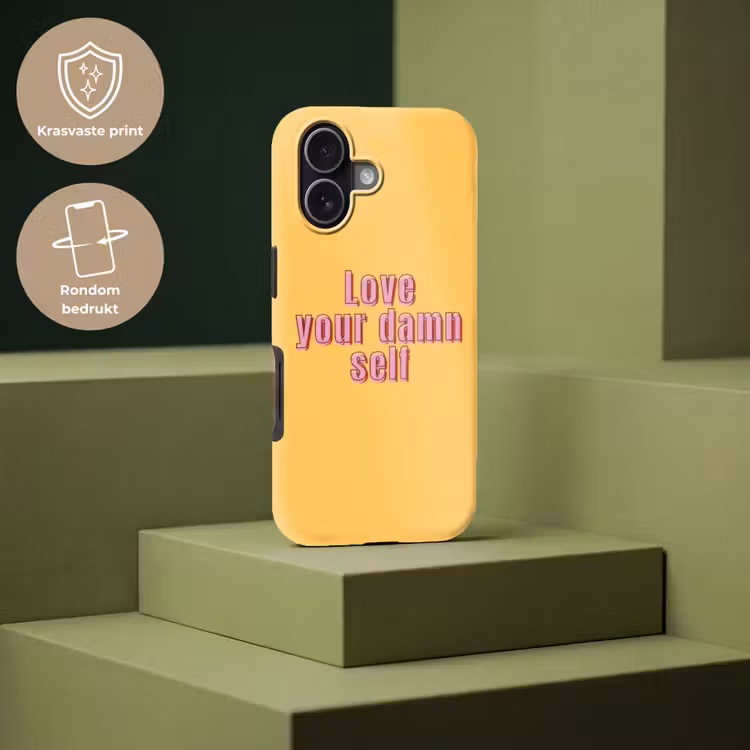 Love yourself - Roze - Geel Toughcase MagSafe Apple iPhone 17 klein -USP_PrintM_NL
