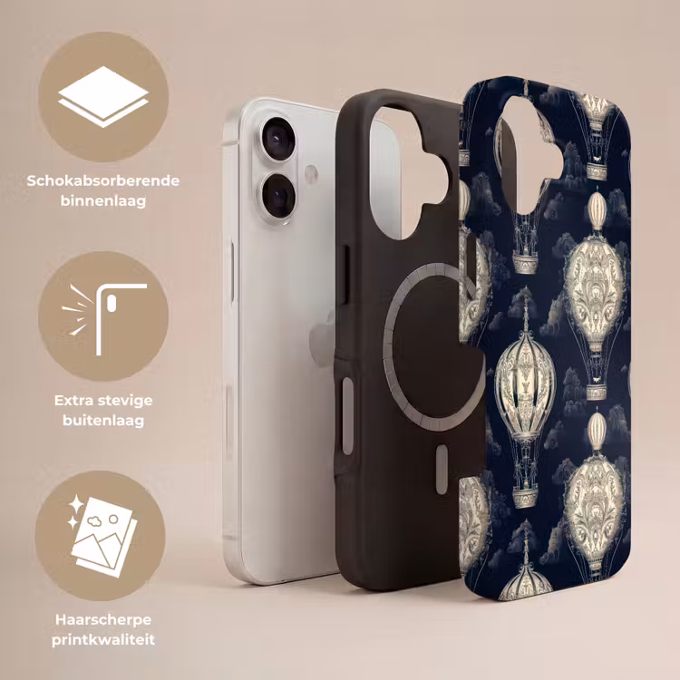 Luchtballonnen - Wolken - Patroon - Donkerblauw Toughcase MagSafe Apple iPhone 17 klein 1017 -USP_Lagen_NL