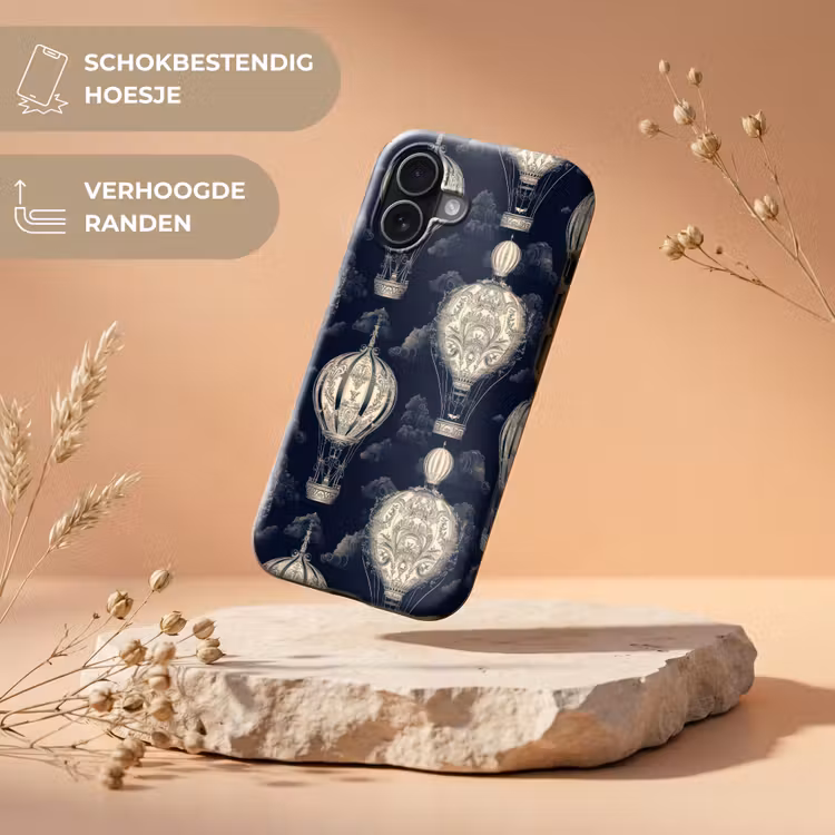 Luchtballonnen - Wolken - Patroon - Donkerblauw Toughcase MagSafe Apple iPhone 17 klein 1017 -USP_RandenV_NL